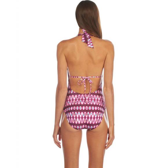 NEW KENNETH COLE v-plunge halter one piece swimsuit in berry - Picture 2 of 2